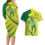 Australian Cricket Couples Matching Long Sleeve Bodycon Dress and Hawaiian Shirt Southern Cross Stars - Heritage Graphic