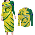 Australian Cricket Couples Matching Long Sleeve Bodycon Dress and Long Sleeve Button Shirt Southern Cross Stars - Heritage Graphic