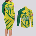 Australian Cricket Couples Matching Long Sleeve Bodycon Dress and Long Sleeve Button Shirt Southern Cross Stars - Heritage Graphic