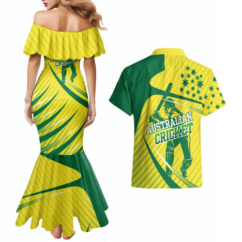 Australian Cricket Couples Matching Mermaid Dress and Hawaiian Shirt Southern Cross Stars - Heritage Graphic