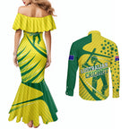 Australian Cricket Couples Matching Mermaid Dress and Long Sleeve Button Shirt Southern Cross Stars - Heritage Graphic