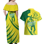 Australian Cricket Couples Matching Off Shoulder Maxi Dress and Hawaiian Shirt Southern Cross Stars - Heritage Graphic
