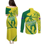 Australian Cricket Couples Matching Puletasi and Long Sleeve Button Shirt Southern Cross Stars - Heritage Graphic