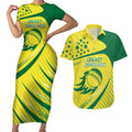 Australian Cricket Couples Matching Short Sleeve Bodycon Dress and Hawaiian Shirt Southern Cross Stars - Heritage Graphic
