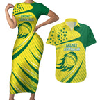 Australian Cricket Couples Matching Short Sleeve Bodycon Dress and Hawaiian Shirt Southern Cross Stars - Heritage Graphic