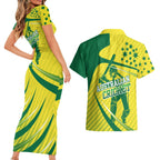 Australian Cricket Couples Matching Short Sleeve Bodycon Dress and Hawaiian Shirt Southern Cross Stars - Heritage Graphic