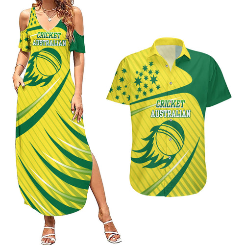 Australian Cricket Couples Matching Summer Maxi Dress and Hawaiian Shirt Southern Cross Stars - Heritage Graphic