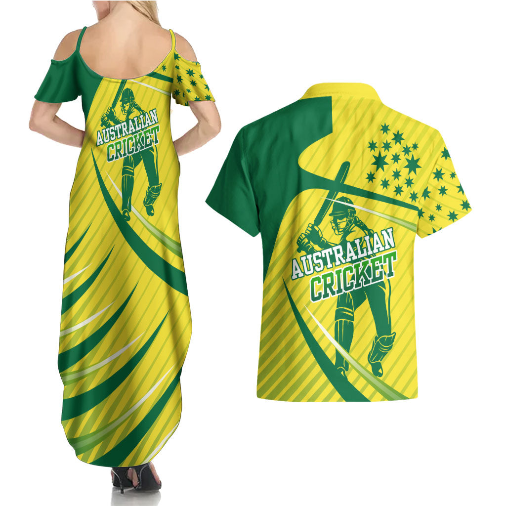 Australian Cricket Couples Matching Summer Maxi Dress and Hawaiian Shirt Southern Cross Stars - Heritage Graphic