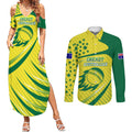 Australian Cricket Couples Matching Summer Maxi Dress and Long Sleeve Button Shirt Southern Cross Stars - Heritage Graphic