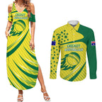 Australian Cricket Couples Matching Summer Maxi Dress and Long Sleeve Button Shirt Southern Cross Stars - Heritage Graphic