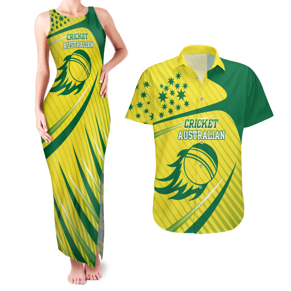 Australian Cricket Couples Matching Tank Maxi Dress and Hawaiian Shirt Southern Cross Stars - Heritage Graphic