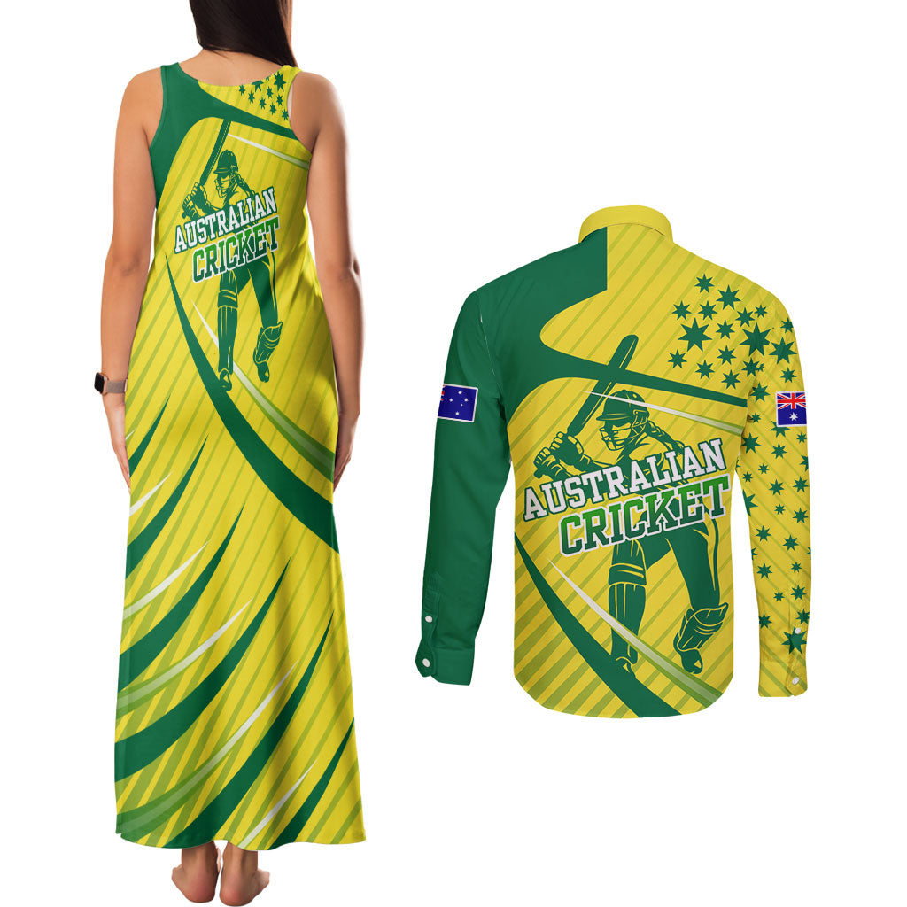 Australian Cricket Couples Matching Tank Maxi Dress and Long Sleeve Button Shirt Southern Cross Stars - Heritage Graphic