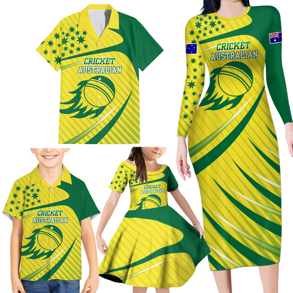 Australian Cricket Family Matching Long Sleeve Bodycon Dress and Hawaiian Shirt Southern Cross Stars - Heritage Graphic