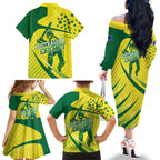 Australian Cricket Family Matching Off The Shoulder Long Sleeve Dress and Hawaiian Shirt Southern Cross Stars - Heritage Graphic