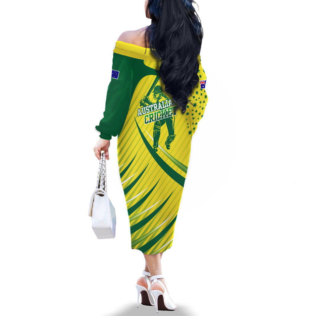 Australian Cricket Family Matching Off The Shoulder Long Sleeve Dress and Hawaiian Shirt Southern Cross Stars - Heritage Graphic