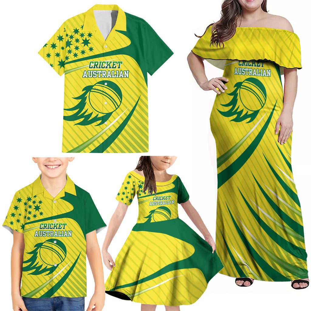Australian Cricket Family Matching Off Shoulder Maxi Dress and Hawaiian Shirt Southern Cross Stars - Heritage Graphic