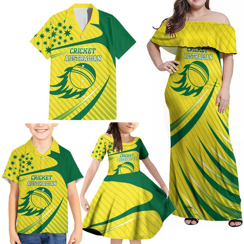 Australian Cricket Family Matching Off Shoulder Maxi Dress and Hawaiian Shirt Southern Cross Stars - Heritage Graphic