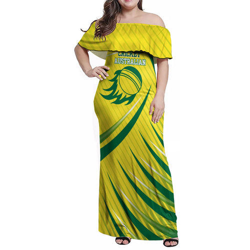 Australian Cricket Family Matching Off Shoulder Maxi Dress and Hawaiian Shirt Southern Cross Stars - Heritage Graphic