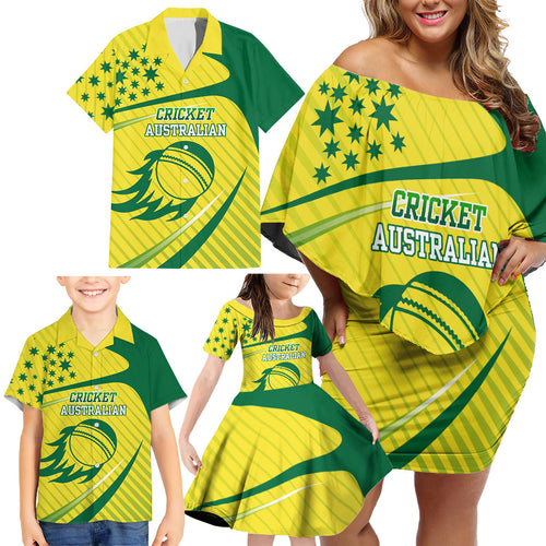 Australian Cricket Family Matching Off Shoulder Short Dress and Hawaiian Shirt Southern Cross Stars - Heritage Graphic