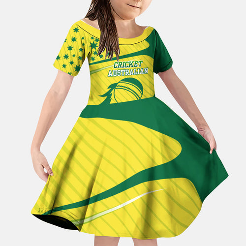 Australian Cricket Family Matching Off Shoulder Short Dress and Hawaiian Shirt Southern Cross Stars - Heritage Graphic