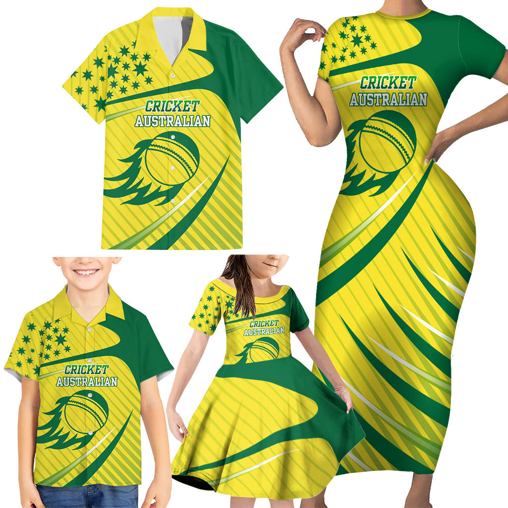 Australian Cricket Family Matching Short Sleeve Bodycon Dress and Hawaiian Shirt Southern Cross Stars - Heritage Graphic