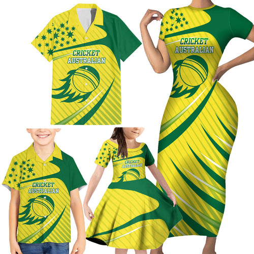 Australian Cricket Family Matching Short Sleeve Bodycon Dress and Hawaiian Shirt Southern Cross Stars - Heritage Graphic