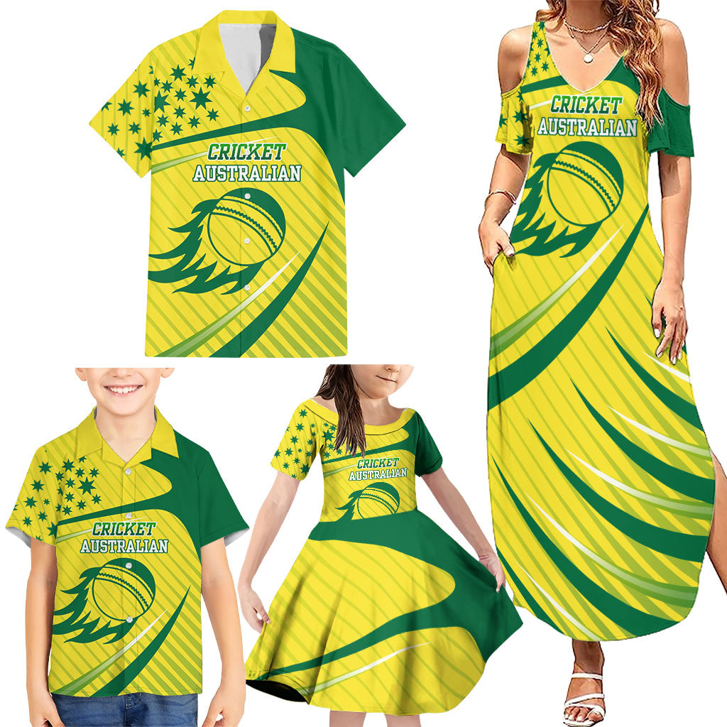 Australian Cricket Family Matching Summer Maxi Dress and Hawaiian Shirt Southern Cross Stars - Heritage Graphic