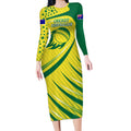 Australian Cricket Long Sleeve Bodycon Dress Southern Cross Stars - Heritage Graphic