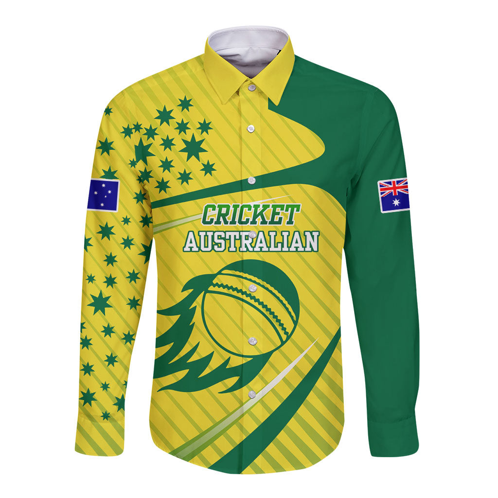 Australian Cricket Long Sleeve Button Shirt Southern Cross Stars - Heritage Graphic