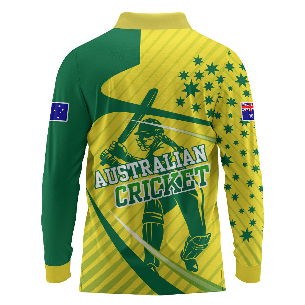 Australian Cricket Long Sleeve Polo Shirt Southern Cross Stars - Heritage Graphic