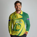 Australian Cricket Long Sleeve Polo Shirt Southern Cross Stars - Heritage Graphic