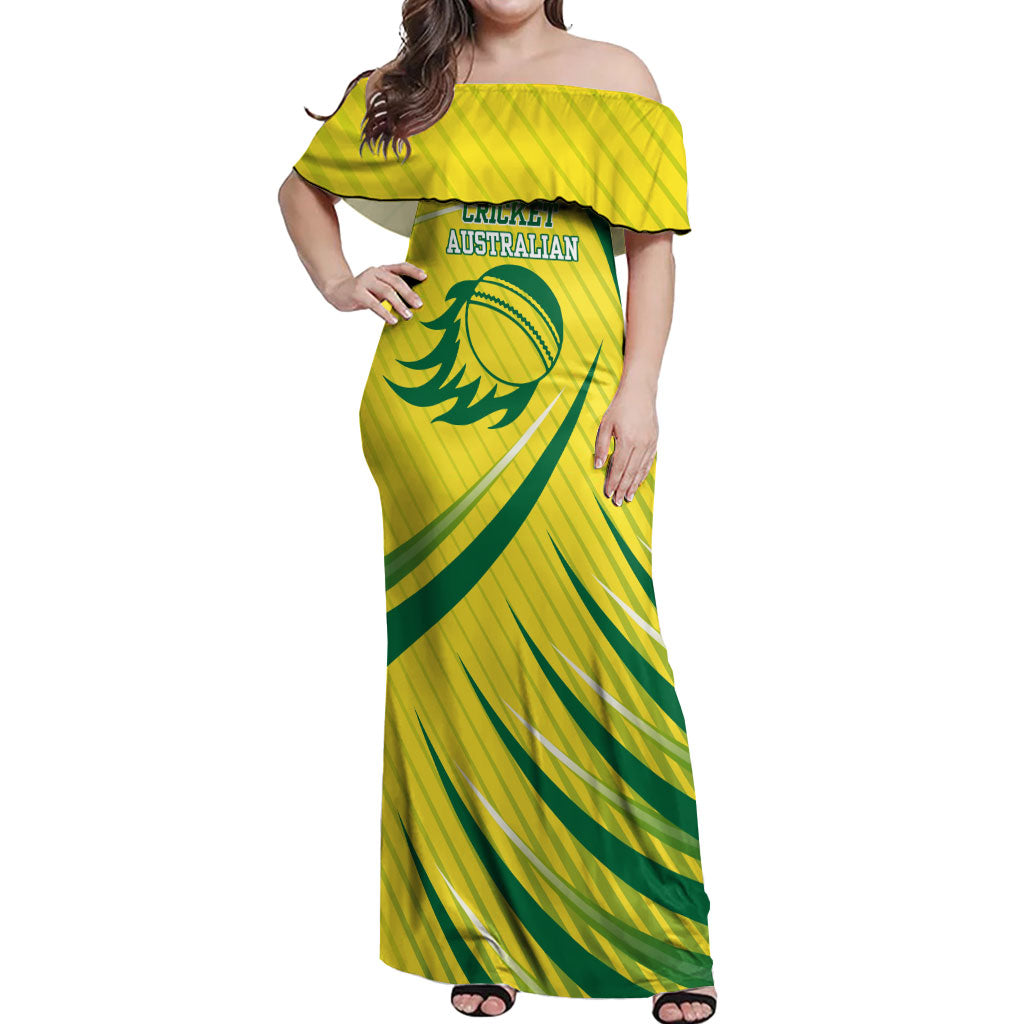 Australian Cricket Off Shoulder Maxi Dress Southern Cross Stars - Heritage Graphic