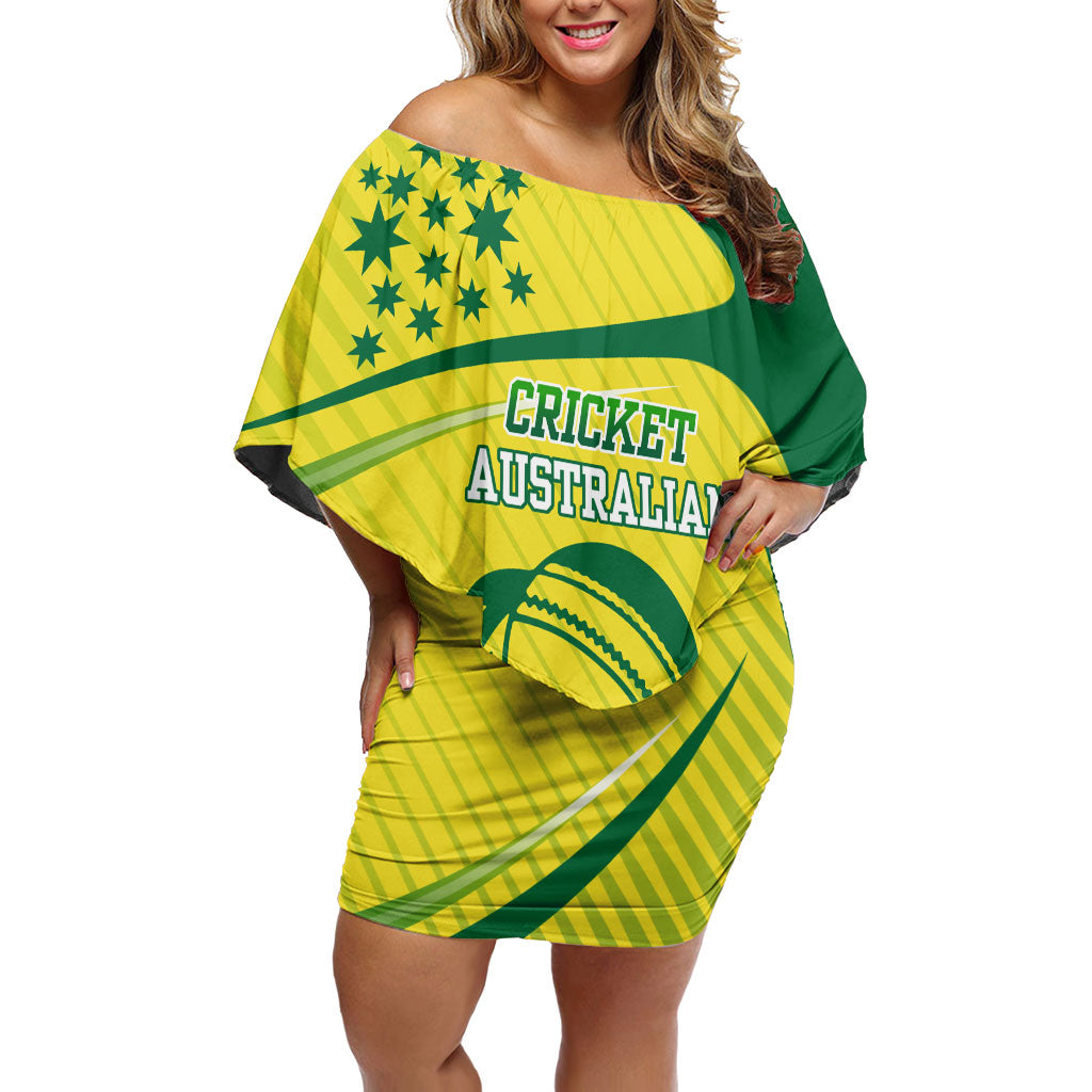 Australian Cricket Off Shoulder Short Dress Southern Cross Stars - Heritage Graphic