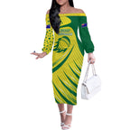 Australian Cricket Off The Shoulder Long Sleeve Dress Southern Cross Stars - Heritage Graphic