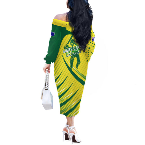 Australian Cricket Off The Shoulder Long Sleeve Dress Southern Cross Stars - Heritage Graphic