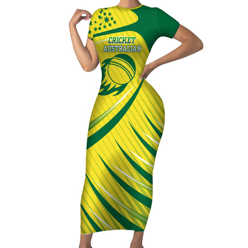 Australian Cricket Short Sleeve Bodycon Dress Southern Cross Stars - Heritage Graphic