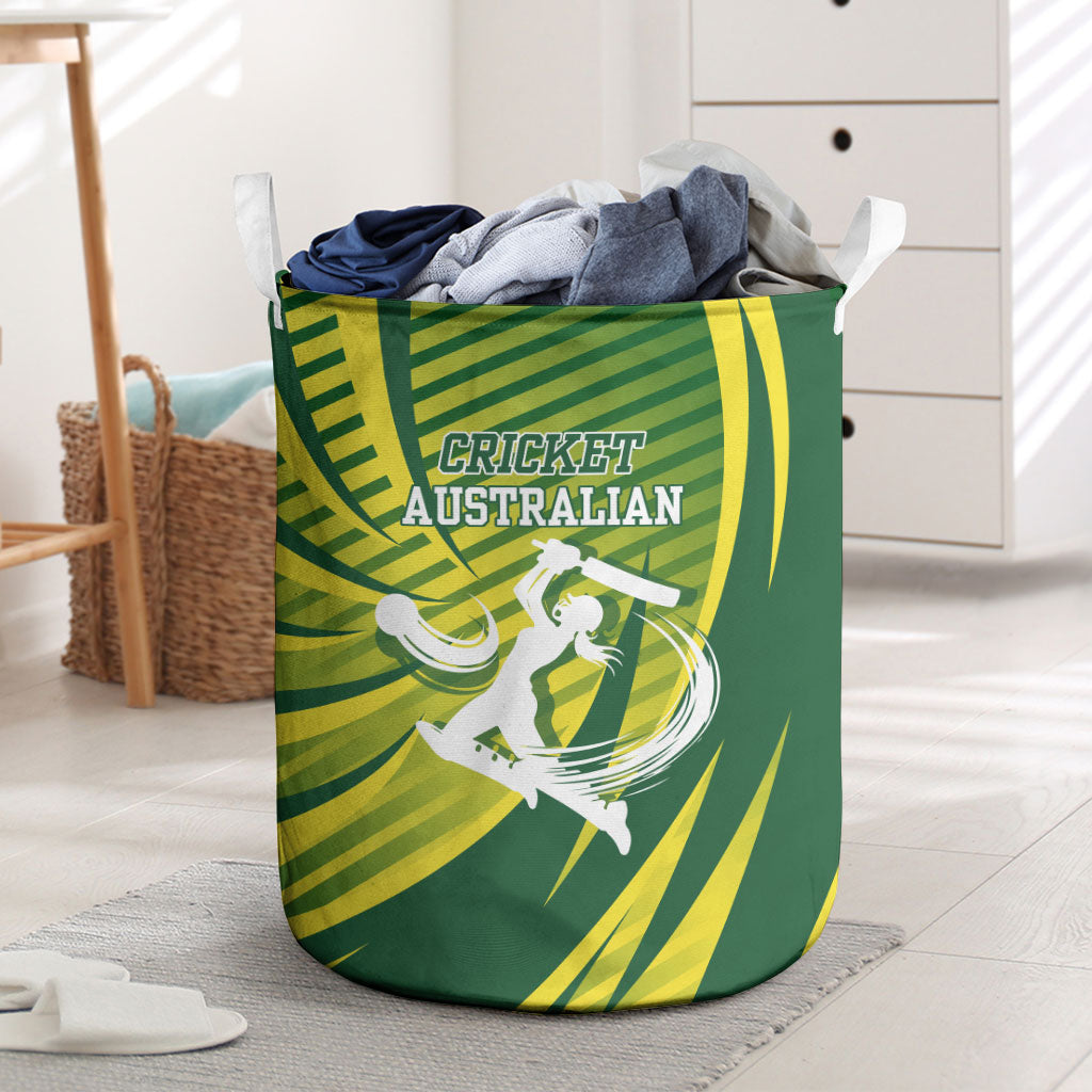 Australian Cricket Laundry Basket Dynamic Stripe Graphic With Player Silhouette