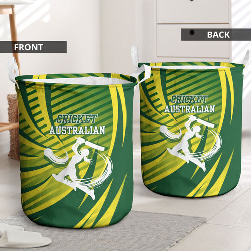 Australian Cricket Laundry Basket Dynamic Stripe Graphic With Player Silhouette
