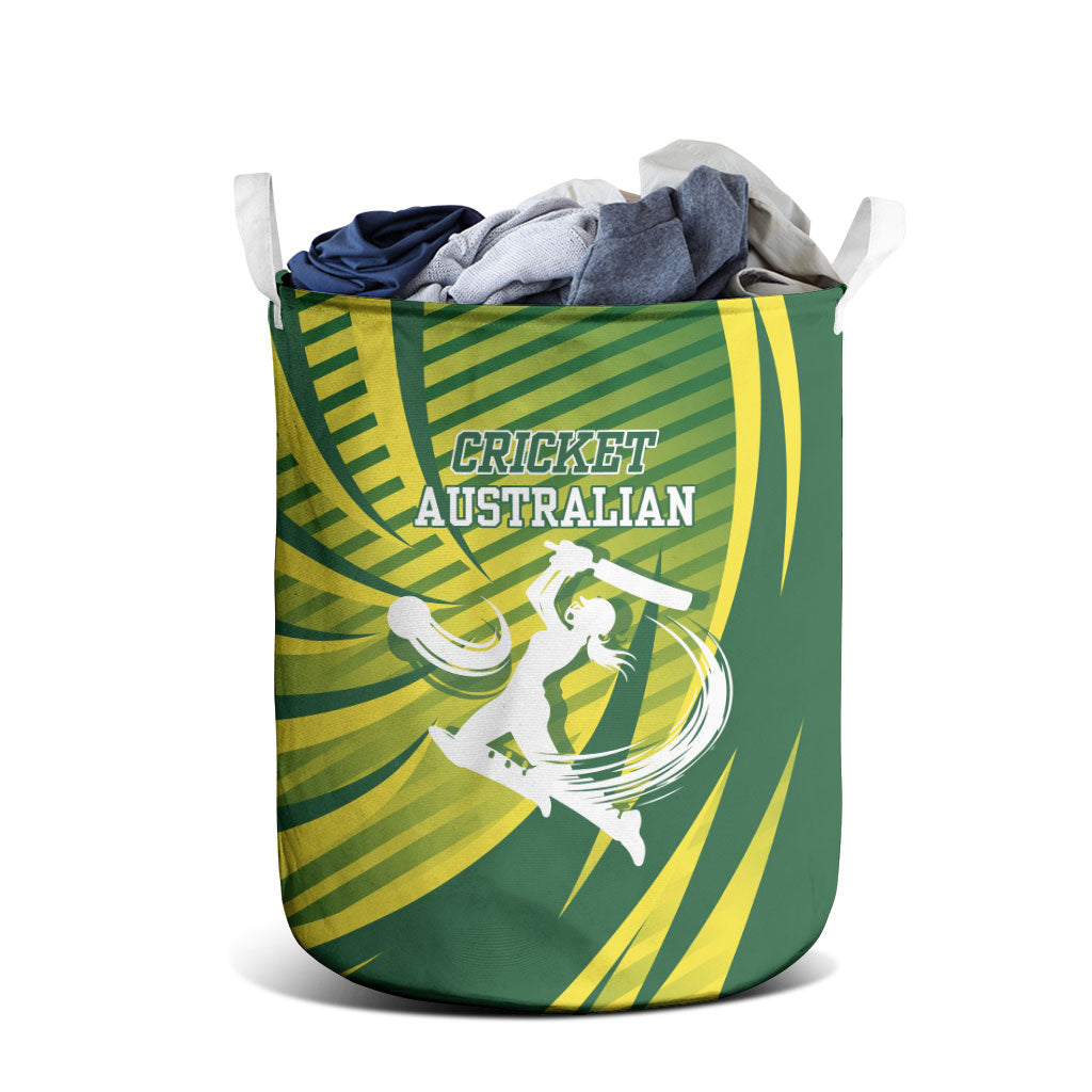 Australian Cricket Laundry Basket Dynamic Stripe Graphic With Player Silhouette