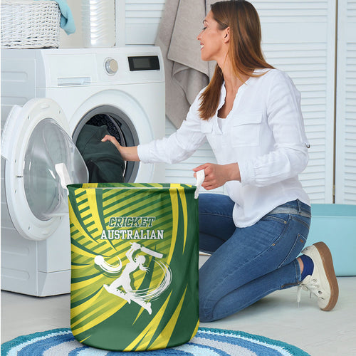 Australian Cricket Laundry Basket Dynamic Stripe Graphic With Player Silhouette