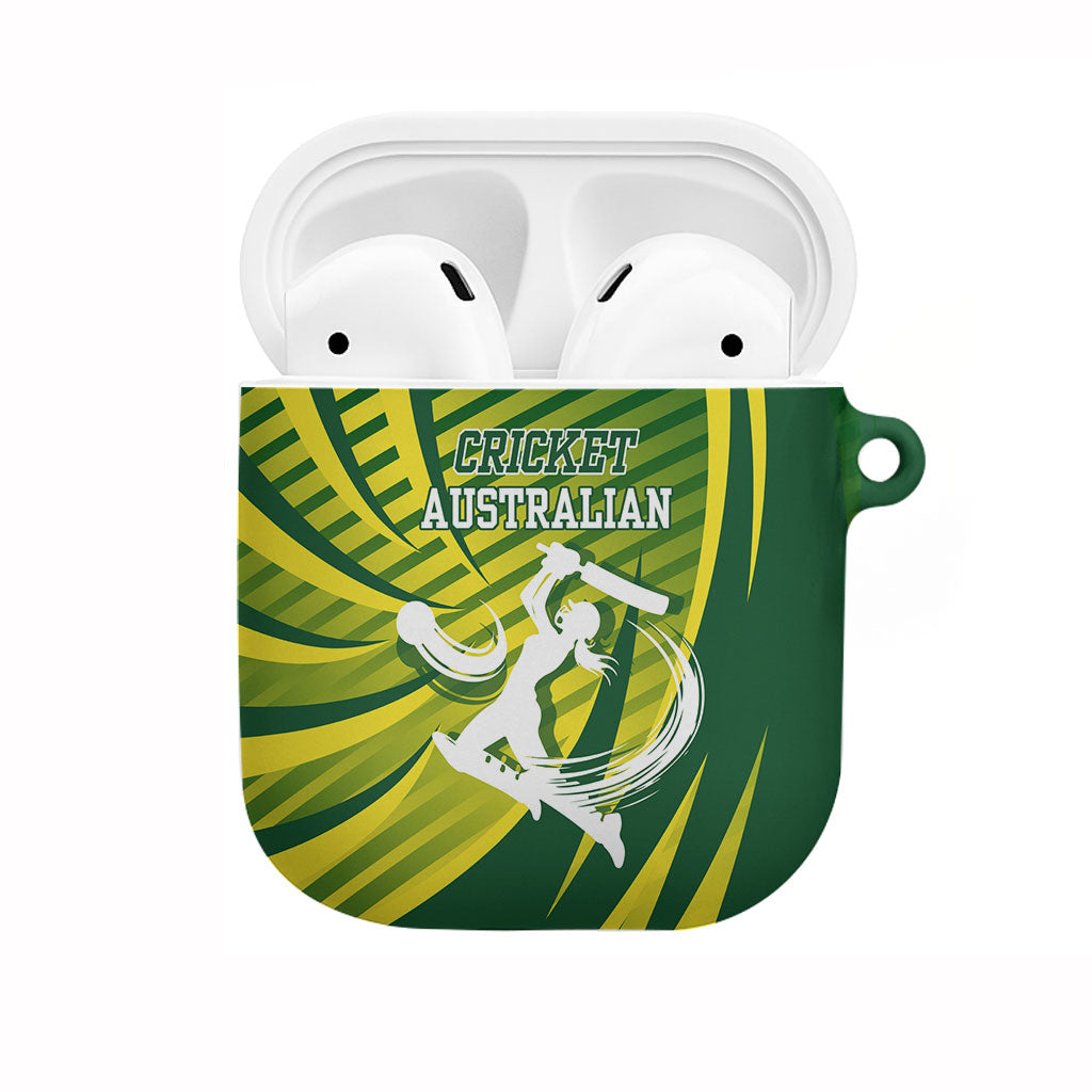 Australian Cricket AirPods Case Dynamic Stripe Graphic With Player Silhouette