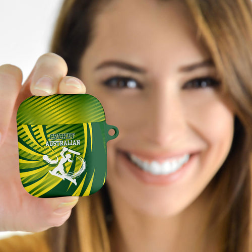 Australian Cricket AirPods Case Dynamic Stripe Graphic With Player Silhouette