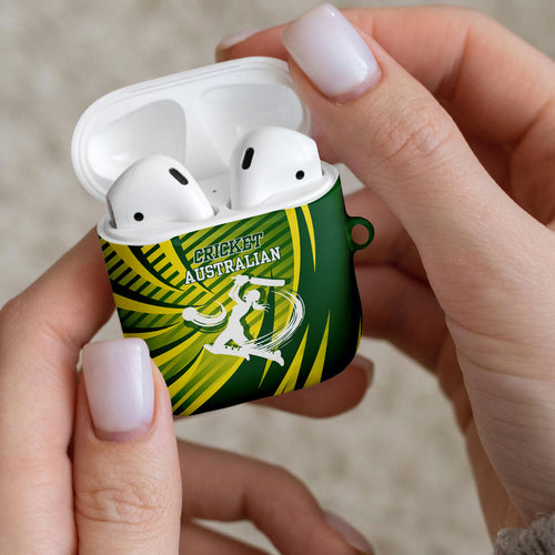 Australian Cricket AirPods Case Dynamic Stripe Graphic With Player Silhouette