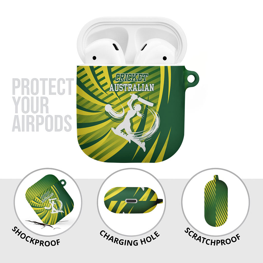 Australian Cricket AirPods Case Dynamic Stripe Graphic With Player Silhouette