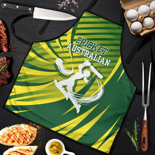 Australian Cricket Apron Dynamic Stripe Graphic With Player Silhouette