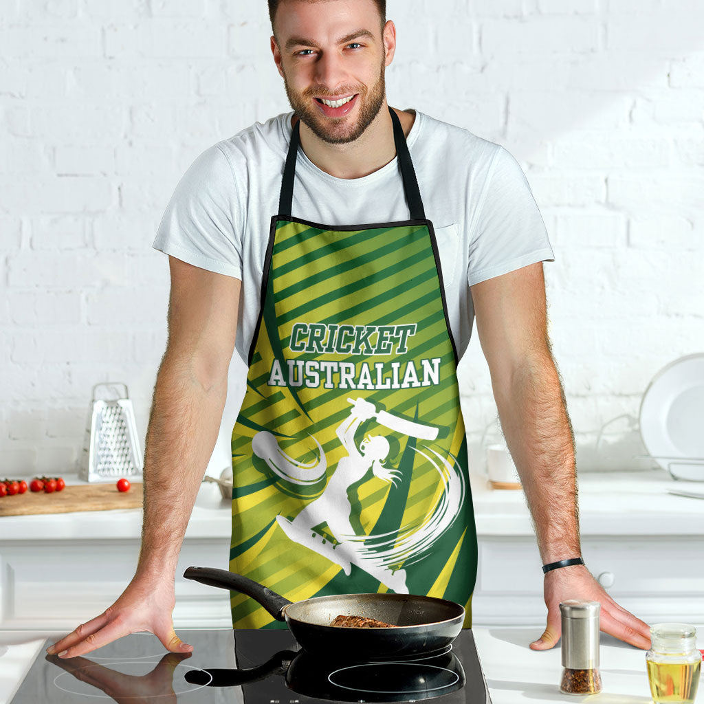 Australian Cricket Apron Dynamic Stripe Graphic With Player Silhouette