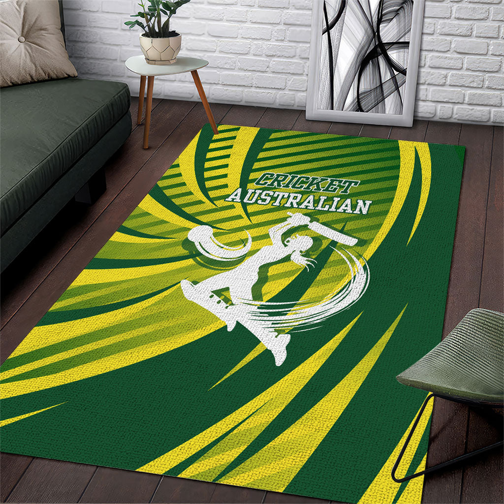 Australian Cricket Area Rug Dynamic Stripe Graphic With Player Silhouette