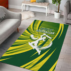 Australian Cricket Area Rug Dynamic Stripe Graphic With Player Silhouette