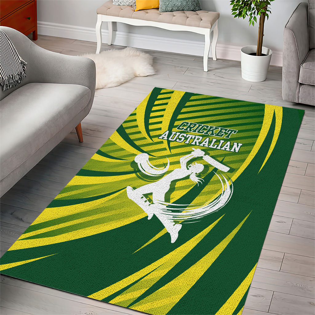 Australian Cricket Area Rug Dynamic Stripe Graphic With Player Silhouette