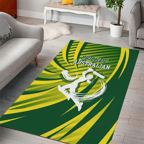 Australian Cricket Area Rug Dynamic Stripe Graphic With Player Silhouette